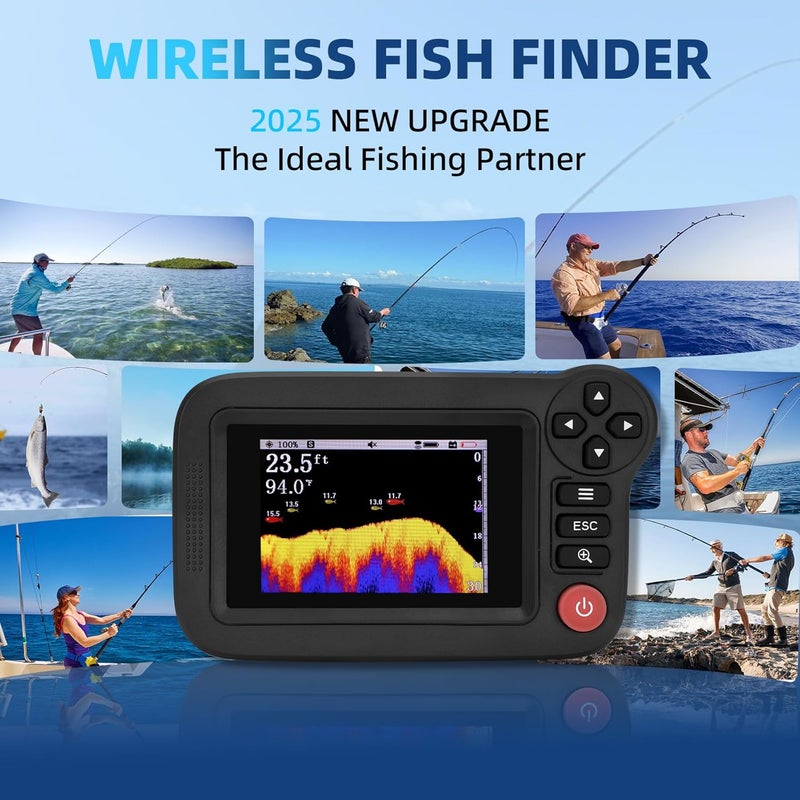 Fuceter Portable Rechargeable Fish Finder, Wireless Sonar FishFinder, Castable Kayak Depth Finder with 105° Beam Angle and TFT LCD Display, 2.6-164 FT of Depth Locator, for Shore, Sea ＆ Ice Fishing - Image 2